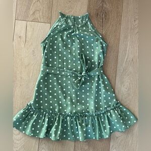 Green with white polkadots, sleeveless dress with belt